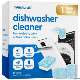 M3 Naturals 850070087360 Dishwasher Cleaner Tablets Heavy Duty Descaler Odor Control 24 Apple Scented Pod
