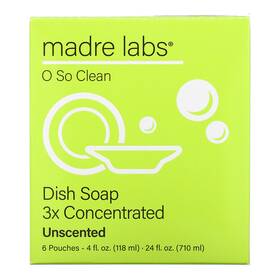 Mli01686 Madre Labs Dish Soap 3x Concentrate Refill Unscented 6 Pouches 4 Fl Oz 118 Ml Each