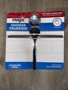 Magic 070048032042 Shower Squeegee 10 Inch Stainless Steel And Lock Suction Wall Hanger New