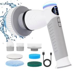 Majoseso 736235190512 Rechargeable Bathroom Scrubber With 7 Replaceable Cleaning Brush Heads Cordless