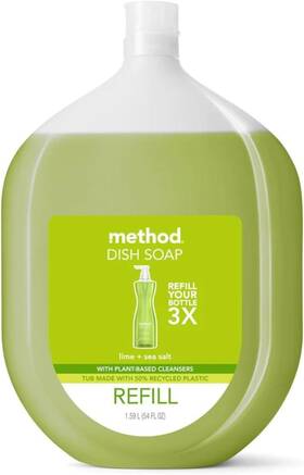 Method 445026263283 Gel Dish Soap Refill Lime Sea Salt Scent Powerful Cleaning Formula L