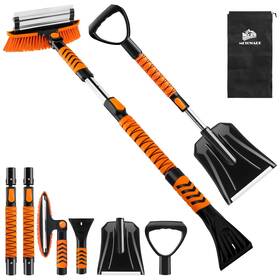 Metoware 619438409943 4 In 1 Ice Scraper For Car Windshield Snow Brush And Shovel With Ergono