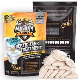 Mighty Force 051716545651 Septic Tank Treatment Packets - 1 Year Supply 12 Dissolvable Flush Packs
