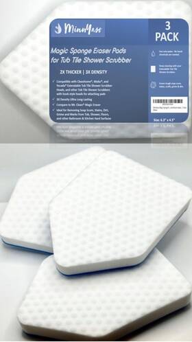 Minnyaso 850048681965 Magic Sponge Eraser Pads Fit Extendable Tub Tile Scrubber Brush E
