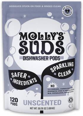 Mollys Suds 445009891816 Dishwasher Pods Unscented 120 Tabs Residue-free Value Pack