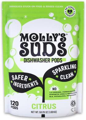 Mollys Suds 445037359333 Dishwasher Pods Citrus 120 Tabs Auto Release Detergent