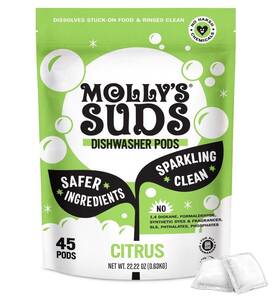Mollys Suds 850024701052 Dishwasher Pods Natural Auto Release Detergent Tabs Citrus 45ct