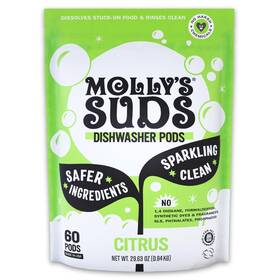 Mollys Suds 850024701250 Dishwasher Pods Citrus Residue-free Cleaning Cuts Grease 60 Tabs