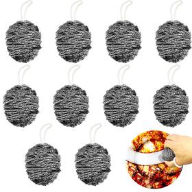 Al-scrubber-052 Mtnsptcr Stainless Steel Scrubbers With Handle 10 Pack Handy Durable Wool Scrub
