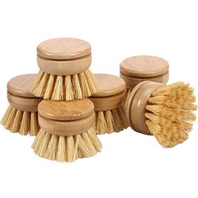 4502202409071731 Nemtmcua Bamboo Dish Brush - 6 Replacement Heads Soft Sisal Bristle Scrubber F