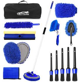 Cwb-1 Nikcosmk 62 Inch Car Wash Brush Kit With Chenille Head Squeegee And Detailing Brushes