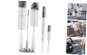 Sj21763 Ningbo Shijia Cleaning Tools Co. Ltd. 5 Pack Bottle Brush Set With Storage Holder Brushes White