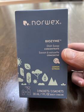 601001 Norwex New Biozyme Dish Soap Concentrate 3x 1oz Packets 48oz Diluted Lemon Scent
