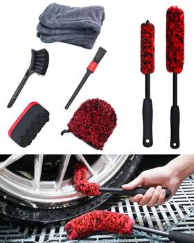 Wb001-red7 Oesee Premium 7pcs Car Wheel Rims Detail Cleaning Pro Wash Kit Mitt Ti
