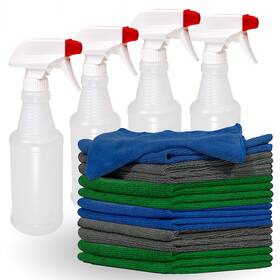 Micro12spray4 Pinnacle Mercantile 12 Microfiber Cloths And 4 Spray Bottles Extra Large 16x16in Highly Absorben