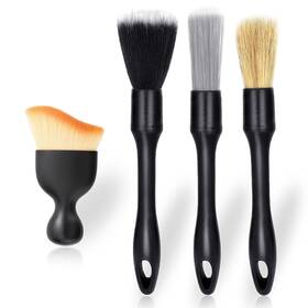 Pinnyfeir 654370989139 4 Pcs Car Detailing Brush Set For Cleaning Interior Or Exterior Boars Bristle