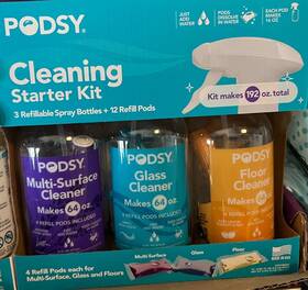 Podsy 850025873321 Cleaning Refillable Starter Kit 3 Spray Bottles 12 Refill Pods