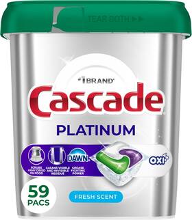 Procter & Gamble 445007845811 Cascade Platinum Oxi Dishwasher Pods Fresh Scent Stain Removal 59ct