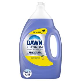 Procter & Gamble 744110059441 Dawn Platinum Dish Soap Dishwashing Cut Grease Bleach Alternative Lemon 54.8oz