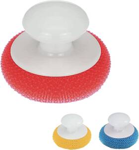 Products 705353573927 Plastic Mesh Non-scratch Scouring Pad Hand Saving Comfort Knob Red Blue Or Ye