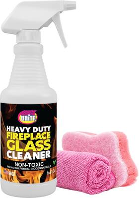 51032 Quick N Brite Fireplace Glass Cleaner Kit With Cloth And Sponge Removes Soot