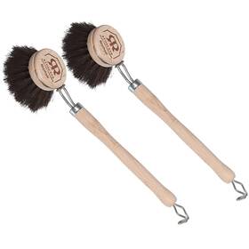 950040 Redecker Dish Brush Set Horsehair Bristles 1-1/2 Inch Round 2 Pack Wooden Brushes