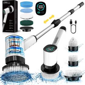 Rotashine 756804107840 Electric Spin Scrubber With 7 Heads - Waterproof Long Handle Bathroom Cleaner