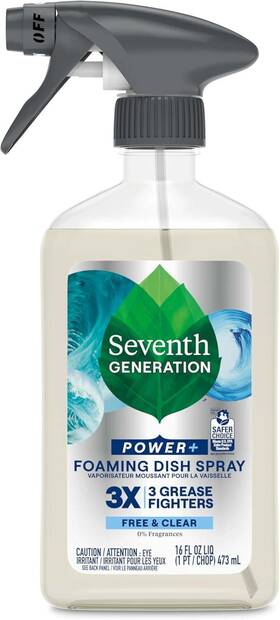 Seventh Generation 610260287075 Foaming Dish Spray 3x Grease Fighters Free And Clear 16 Fl.