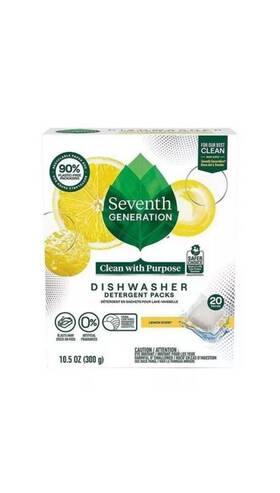 Sev45178 Seventh Generation Dishwasher Detergent Packs Lemon Scent 20 10.5 Oz 300 G