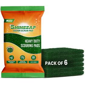 Shinezap 906100181835 6 Pcs Heavy Duty Scour Pads With Silver Spark Stain Cutters Green Reusable