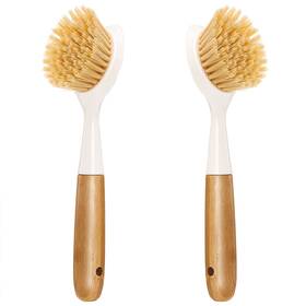 Songtaste 974482110264 2 Pack Kitchen Dish Brush Bamboo Handle Scrubber Builtin Scraper Scrub Brus