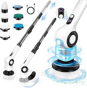 Tidyness 762139686707 Electric Spin Scrubber With 7 Brush Heads And Extension Handle C