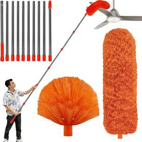 34534535 Tockrop 20 Feet High Reach Duster Kit With 2-14 Ft Extension Pole Cobweb And Corner Bru