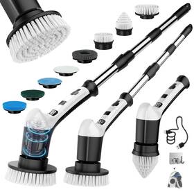 Td-40a81 Tutobl Electric Spin Scrubber With 3 Speed Adjustable Extension Handle 8 Brush Hea