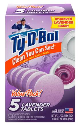 575000.1 Ty-d-bol Toilet Cleaner Lavender Bowl Tablet 1.4 Oz 5 Pack Fresh Scented Flush