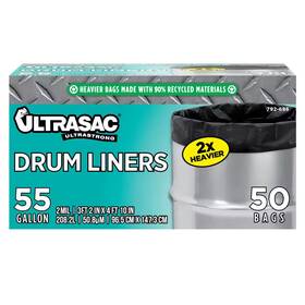 Ultrasac 313100360302 55 Gal Drum Liner Trash Bags Heavy Duty 2mil 50 Count Industrial Black