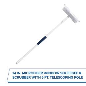 Unger 313116420458 14 Inch Microfiber Window Squeegee And Scrubber With 5 Ft. Telescoping Pole