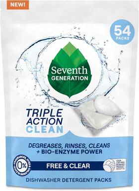 Unilever 732913452897 Seventh Generation Triple Action Clean Free And Clear 54 Count