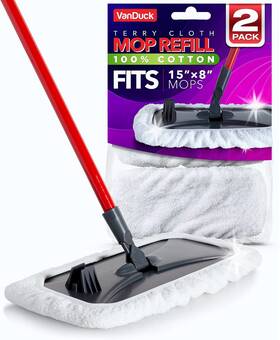 Vanduck 670875285774 100% Cotton Pad Terry Cloth Mop Refills 15x8 Inches 2 Pack Is N