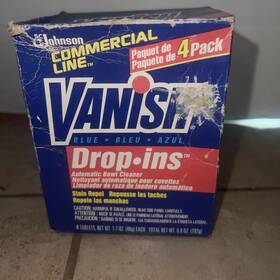 417410 Vanish Vintage 1997 Blue Tablet Drop Ins 4ct Toilet Bowl Cleaner New Damaged Box
