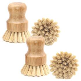 Vankcp 793610709004 4 Packs Bamboo Palm Scrub Brush Sisal Dish Round Natural Scrubber For