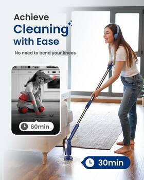 Vaxeple 649310679515 Electric Spin Scrubber Shower With Long Handle And 8 Replaceable Heads 45
