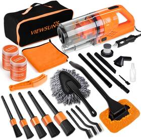 Vs-lt0062 Viewsun Car Cleaning Kit Orange 17pcs Interior Detailing With High Power Han