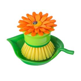 Vigar 411782805967 Flower Palm Dish Scrub Brush With Holder Kitchen Brushes For Dishes Sink A