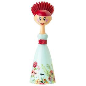 Vigar 411782814990 Dolls Dish Brush With Ergonomic Handle And Dresshaped Storage Holder Scrub