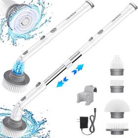 B098355866 Voweek Cordless Electric Spin Scrubber With Adjustable Handle 4 Brush Heads For