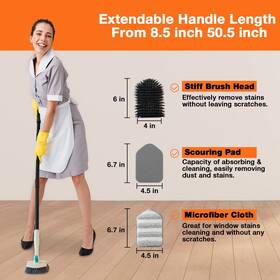 Wagevedex 755552115145 3 In 1 Scrub Cleaning Brush With Long Handle 51ftft Shower Bathtub Tub And Tile Scru
