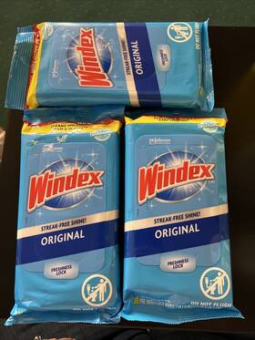 1101748 Windex Original Glass Wipes 38 Ct Pre Moistened Streak Free Shine Windows 3 Pack