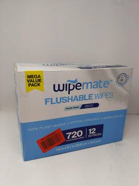 Wipemate 810154460656 05/26 720ct Ultra Flushable Bulk Butt Wipes Soothing Vitamin E And Aloe