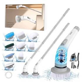 Qx-018 Yongkang Wangchi Industry And Trade Co. Ltd 9-in-1 Multi-purpose Electric Spin Scrubber 2 Speeds Long Greywhite